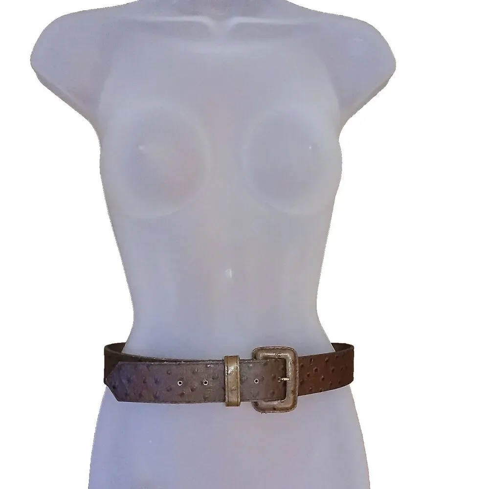 Accessories by Pearl Genuine Leather Belt Faux Ostrich Brown Size Medium 26-30
